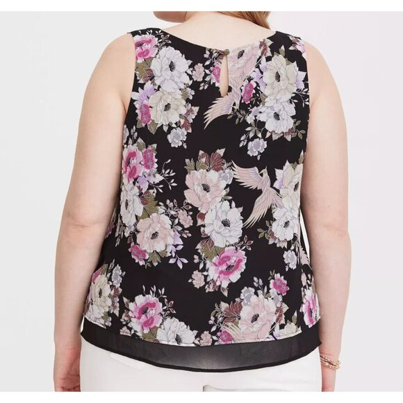 NEW PLUS SIZE 4X Torrid Floral Chiffon Double Layer Tank Top Black Pink 4X‎ - Picture 2 of 14